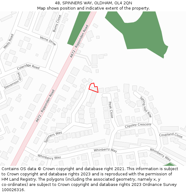 48, SPINNERS WAY, OLDHAM, OL4 2QN: Location map and indicative extent of plot