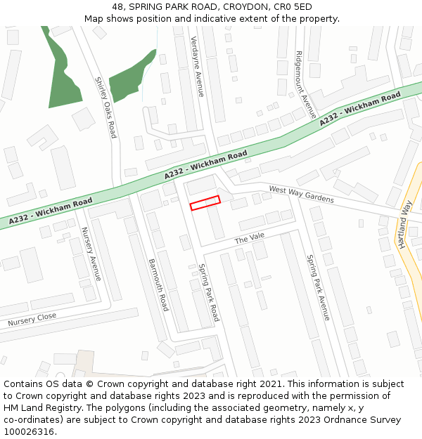 48, SPRING PARK ROAD, CROYDON, CR0 5ED: Location map and indicative extent of plot