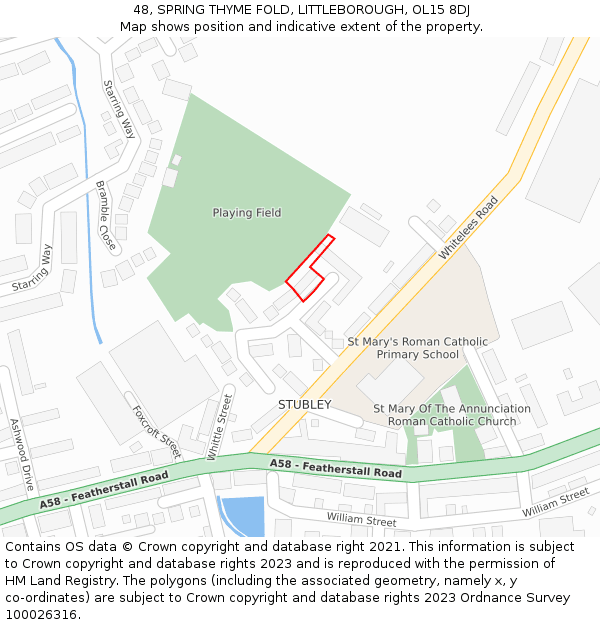 48, SPRING THYME FOLD, LITTLEBOROUGH, OL15 8DJ: Location map and indicative extent of plot