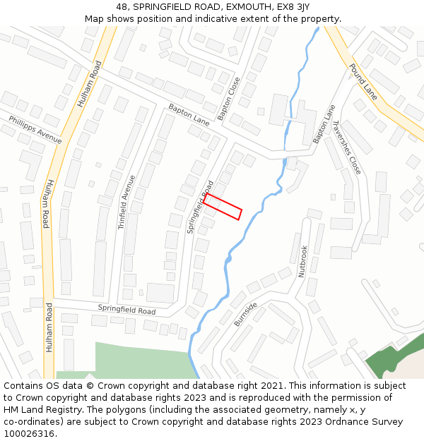 48, SPRINGFIELD ROAD, EXMOUTH, EX8 3JY: Location map and indicative extent of plot