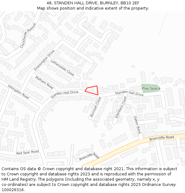 48, STANDEN HALL DRIVE, BURNLEY, BB10 2EF: Location map and indicative extent of plot