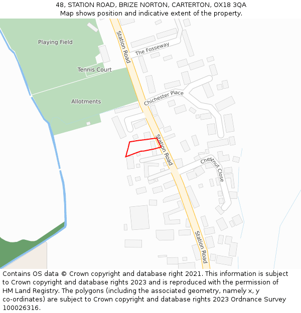 48, STATION ROAD, BRIZE NORTON, CARTERTON, OX18 3QA: Location map and indicative extent of plot