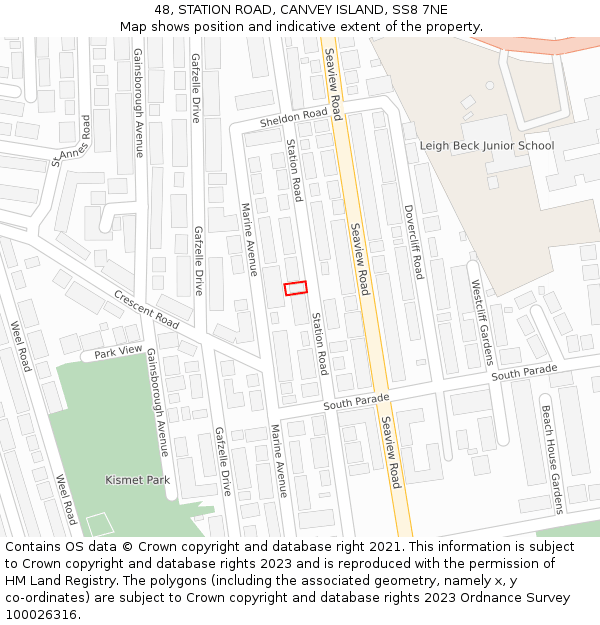 48, STATION ROAD, CANVEY ISLAND, SS8 7NE: Location map and indicative extent of plot