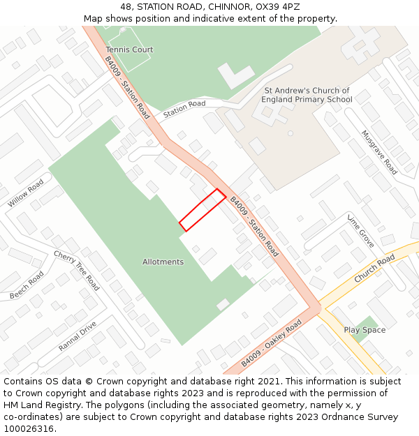 48, STATION ROAD, CHINNOR, OX39 4PZ: Location map and indicative extent of plot