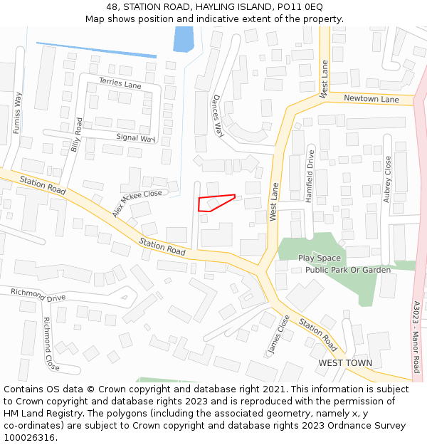 48, STATION ROAD, HAYLING ISLAND, PO11 0EQ: Location map and indicative extent of plot
