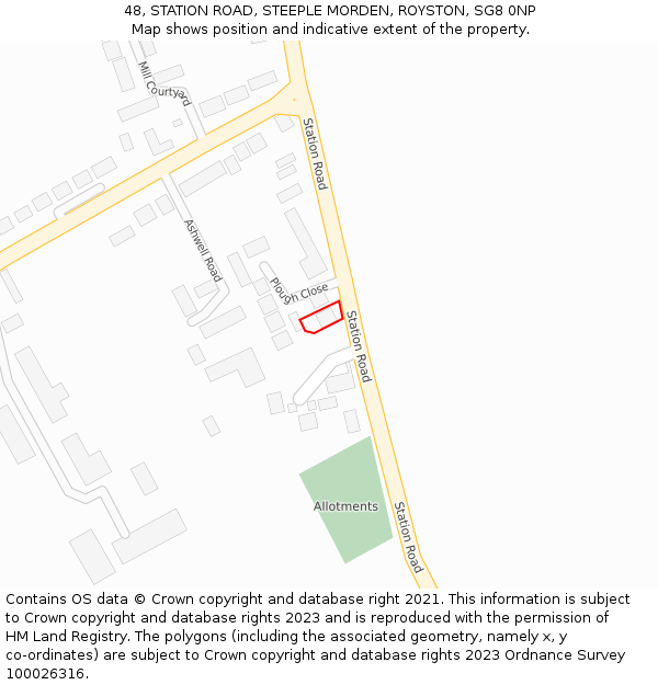 48, STATION ROAD, STEEPLE MORDEN, ROYSTON, SG8 0NP: Location map and indicative extent of plot