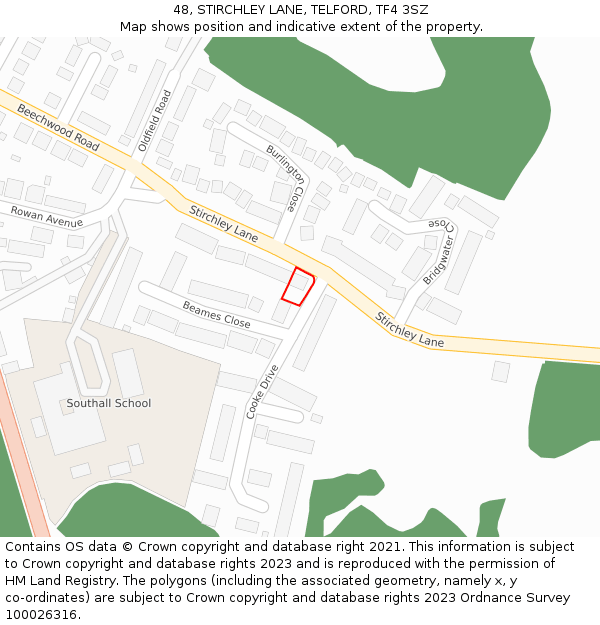 48, STIRCHLEY LANE, TELFORD, TF4 3SZ: Location map and indicative extent of plot