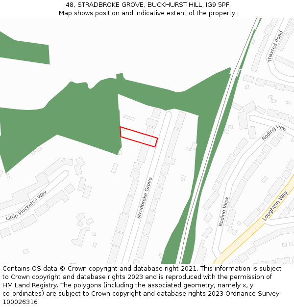 48, STRADBROKE GROVE, BUCKHURST HILL, IG9 5PF: Location map and indicative extent of plot