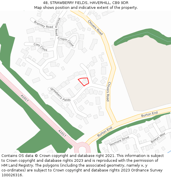 48, STRAWBERRY FIELDS, HAVERHILL, CB9 9DR: Location map and indicative extent of plot