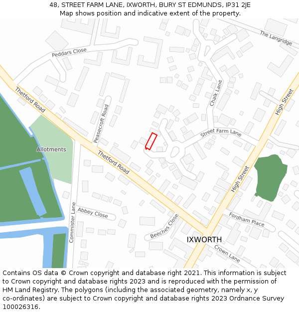 48, STREET FARM LANE, IXWORTH, BURY ST EDMUNDS, IP31 2JE: Location map and indicative extent of plot