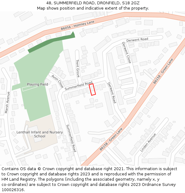 48, SUMMERFIELD ROAD, DRONFIELD, S18 2GZ: Location map and indicative extent of plot