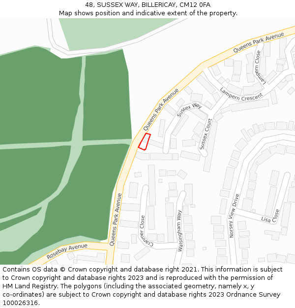 48, SUSSEX WAY, BILLERICAY, CM12 0FA: Location map and indicative extent of plot