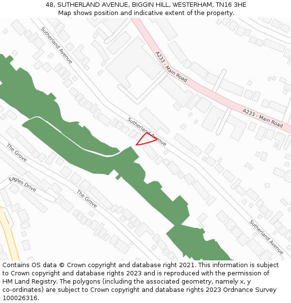 48, SUTHERLAND AVENUE, BIGGIN HILL, WESTERHAM, TN16 3HE: Location map and indicative extent of plot