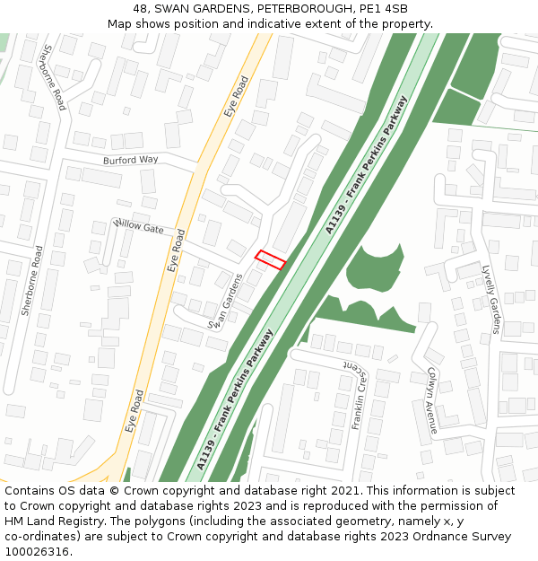 48, SWAN GARDENS, PETERBOROUGH, PE1 4SB: Location map and indicative extent of plot