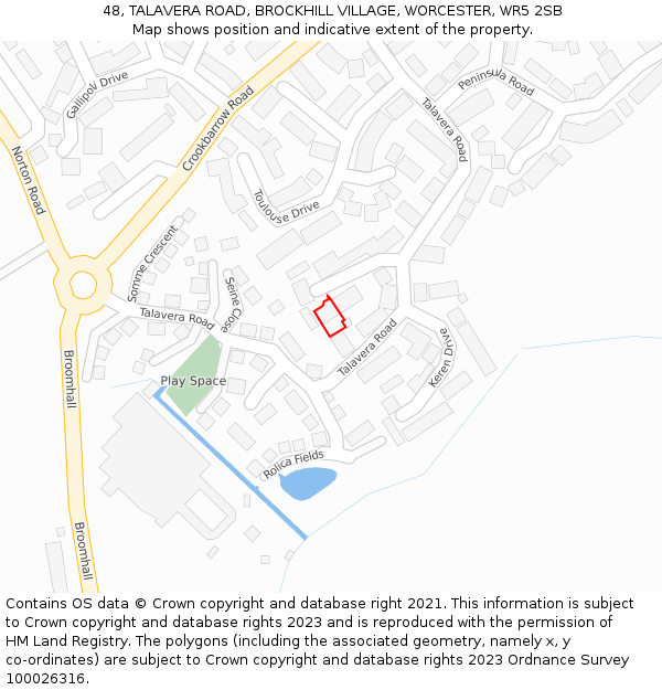 48, TALAVERA ROAD, BROCKHILL VILLAGE, WORCESTER, WR5 2SB: Location map and indicative extent of plot