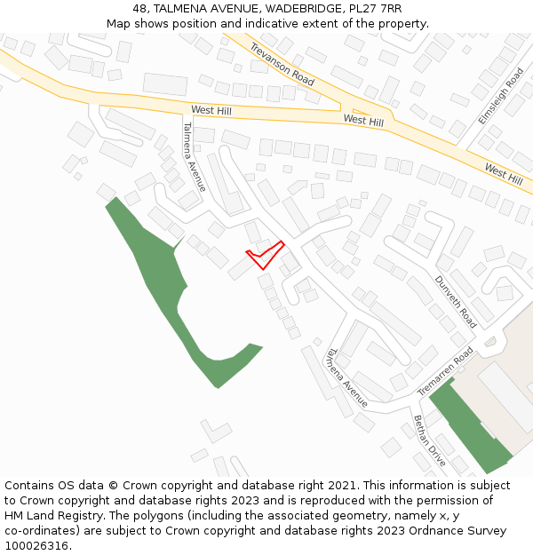 48, TALMENA AVENUE, WADEBRIDGE, PL27 7RR: Location map and indicative extent of plot