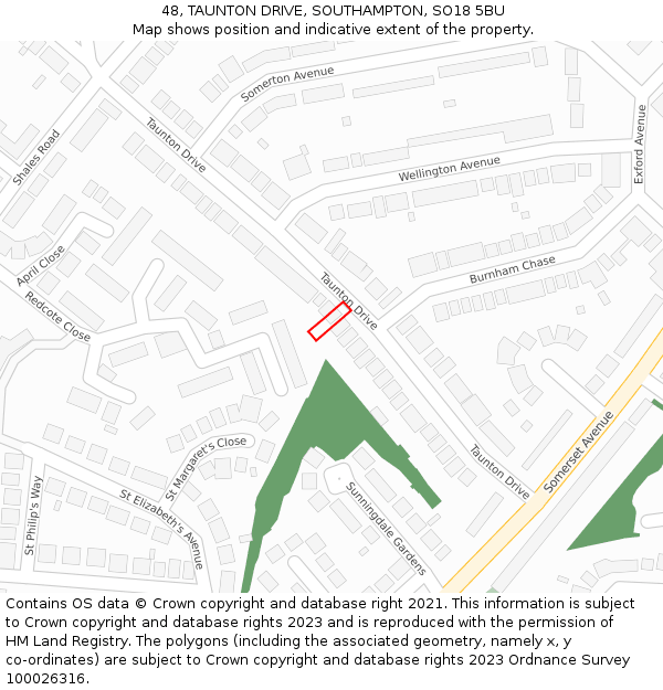 48, TAUNTON DRIVE, SOUTHAMPTON, SO18 5BU: Location map and indicative extent of plot