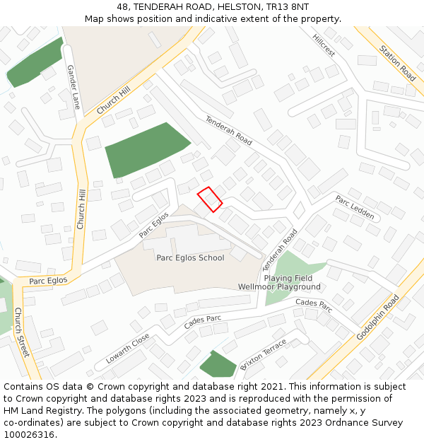 48, TENDERAH ROAD, HELSTON, TR13 8NT: Location map and indicative extent of plot