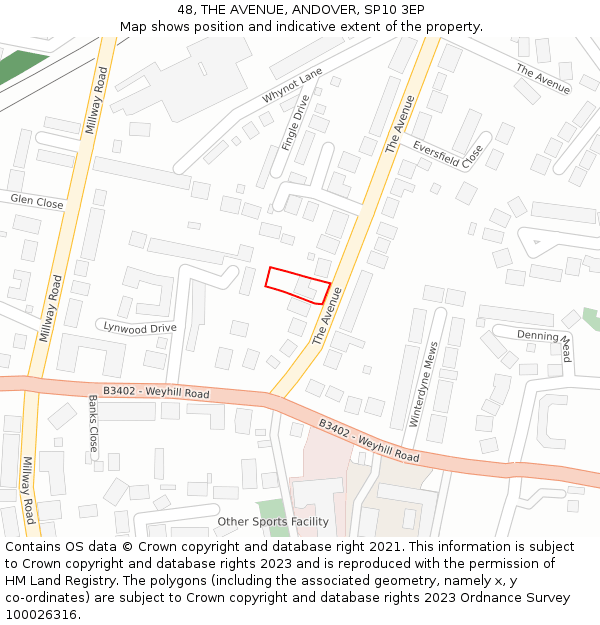 48, THE AVENUE, ANDOVER, SP10 3EP: Location map and indicative extent of plot