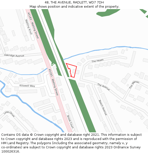 48, THE AVENUE, RADLETT, WD7 7DH: Location map and indicative extent of plot