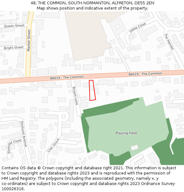 48, THE COMMON, SOUTH NORMANTON, ALFRETON, DE55 2EN: Location map and indicative extent of plot