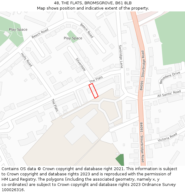 48, THE FLATS, BROMSGROVE, B61 8LB: Location map and indicative extent of plot