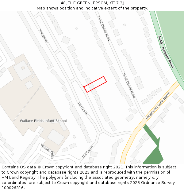 48, THE GREEN, EPSOM, KT17 3JJ: Location map and indicative extent of plot