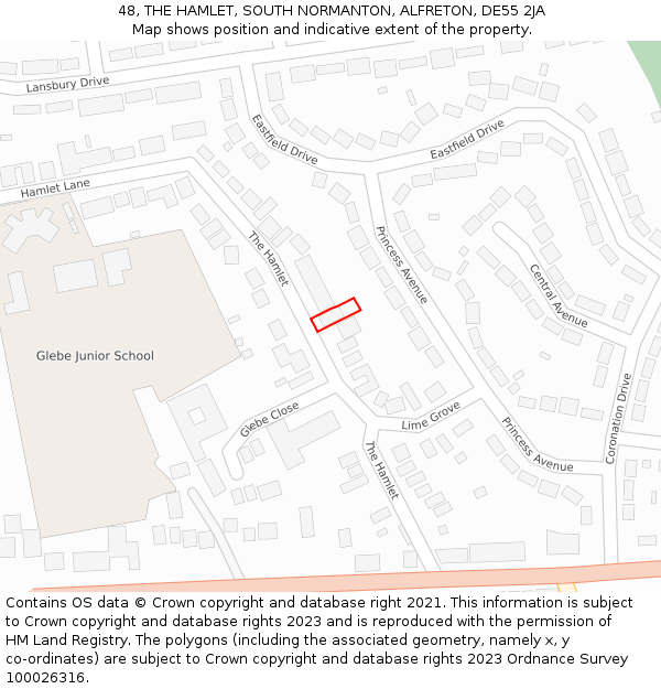 48, THE HAMLET, SOUTH NORMANTON, ALFRETON, DE55 2JA: Location map and indicative extent of plot