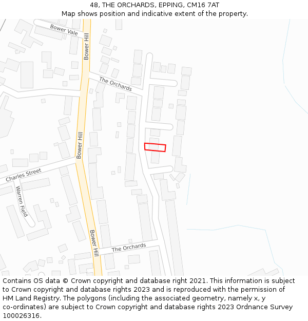 48, THE ORCHARDS, EPPING, CM16 7AT: Location map and indicative extent of plot