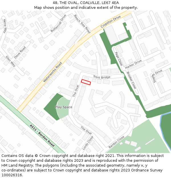 48, THE OVAL, COALVILLE, LE67 4EA: Location map and indicative extent of plot