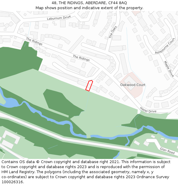 48, THE RIDINGS, ABERDARE, CF44 8AQ: Location map and indicative extent of plot