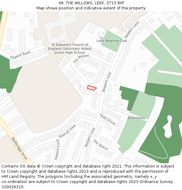 48, THE WILLOWS, LEEK, ST13 8XF: Location map and indicative extent of plot