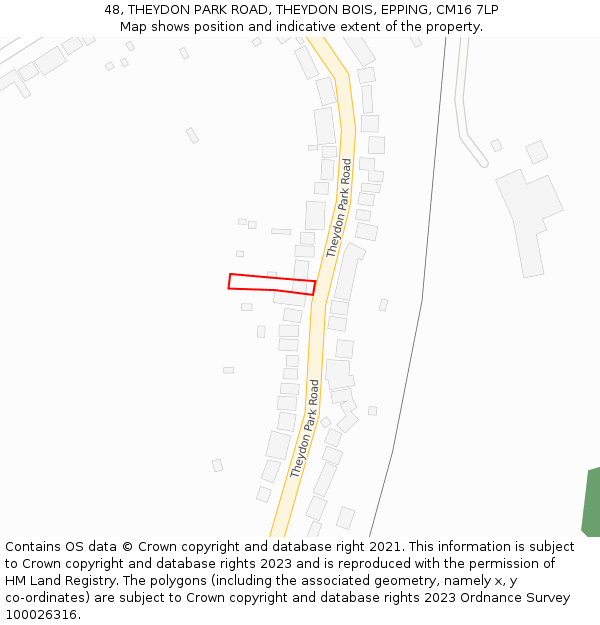 48, THEYDON PARK ROAD, THEYDON BOIS, EPPING, CM16 7LP: Location map and indicative extent of plot