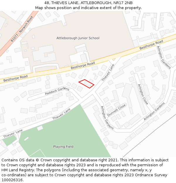 48, THIEVES LANE, ATTLEBOROUGH, NR17 2NB: Location map and indicative extent of plot