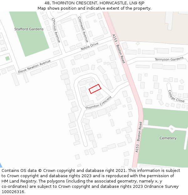 48, THORNTON CRESCENT, HORNCASTLE, LN9 6JP: Location map and indicative extent of plot