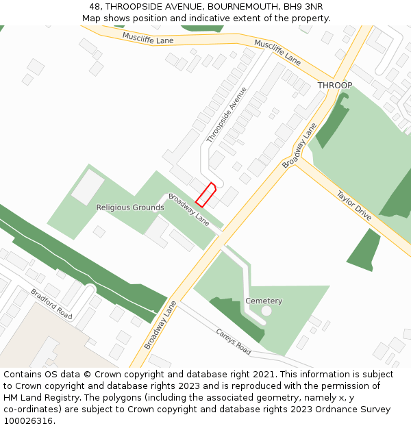 48, THROOPSIDE AVENUE, BOURNEMOUTH, BH9 3NR: Location map and indicative extent of plot