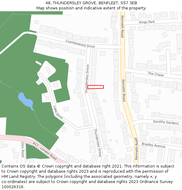 48, THUNDERSLEY GROVE, BENFLEET, SS7 3EB: Location map and indicative extent of plot