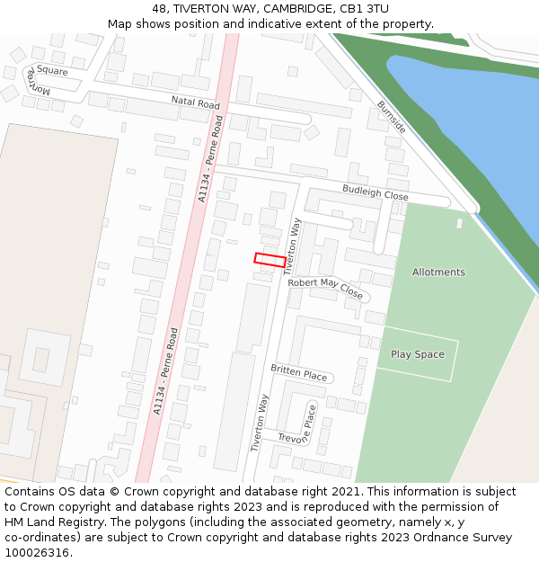 48, TIVERTON WAY, CAMBRIDGE, CB1 3TU: Location map and indicative extent of plot