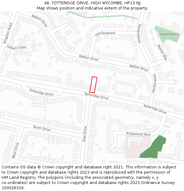 48, TOTTERIDGE DRIVE, HIGH WYCOMBE, HP13 6JJ: Location map and indicative extent of plot