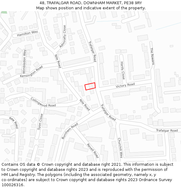 48, TRAFALGAR ROAD, DOWNHAM MARKET, PE38 9RY: Location map and indicative extent of plot