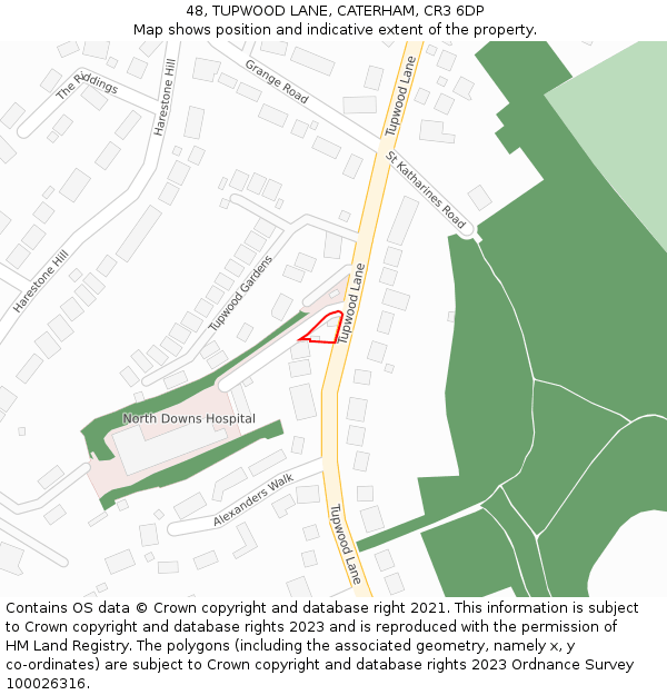 48, TUPWOOD LANE, CATERHAM, CR3 6DP: Location map and indicative extent of plot