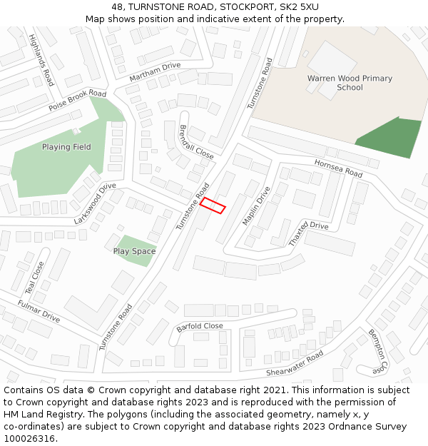 48, TURNSTONE ROAD, STOCKPORT, SK2 5XU: Location map and indicative extent of plot