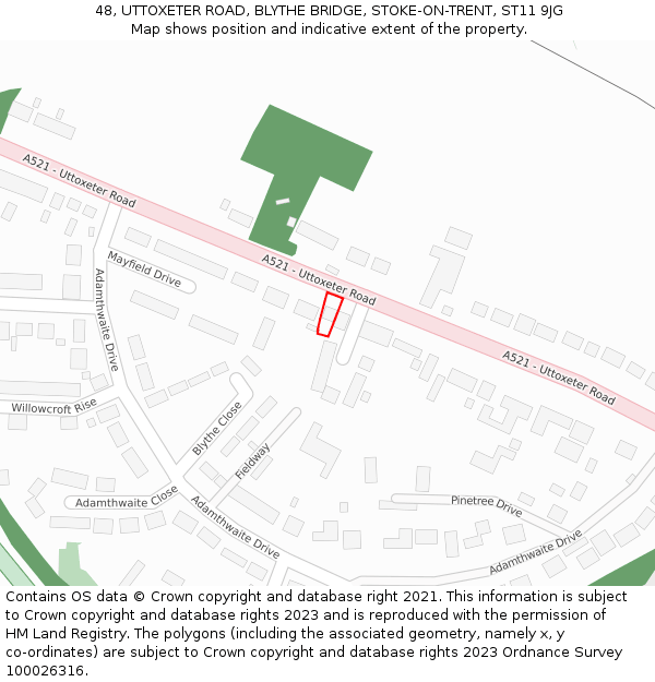 48, UTTOXETER ROAD, BLYTHE BRIDGE, STOKE-ON-TRENT, ST11 9JG: Location map and indicative extent of plot