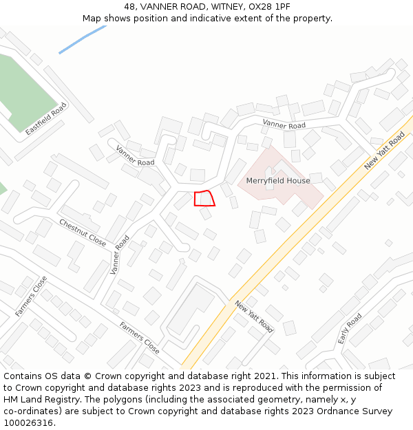 48, VANNER ROAD, WITNEY, OX28 1PF: Location map and indicative extent of plot