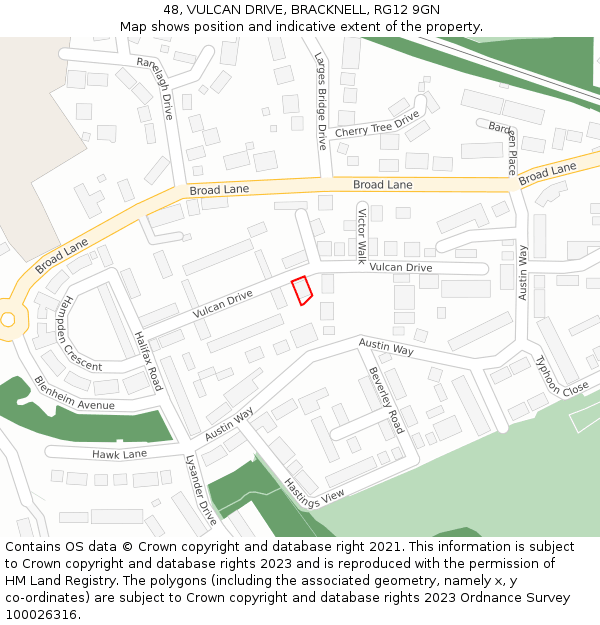 48, VULCAN DRIVE, BRACKNELL, RG12 9GN: Location map and indicative extent of plot