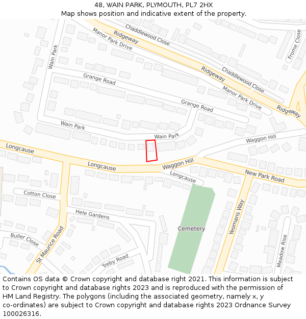 48, WAIN PARK, PLYMOUTH, PL7 2HX: Location map and indicative extent of plot