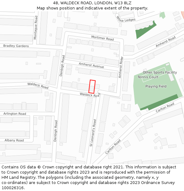 48, WALDECK ROAD, LONDON, W13 8LZ: Location map and indicative extent of plot