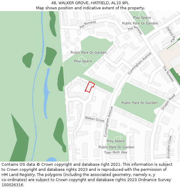 48, WALKER GROVE, HATFIELD, AL10 9PL: Location map and indicative extent of plot