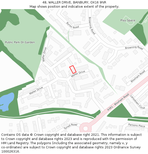 48, WALLER DRIVE, BANBURY, OX16 9NR: Location map and indicative extent of plot