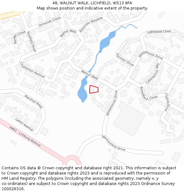 48, WALNUT WALK, LICHFIELD, WS13 8FA: Location map and indicative extent of plot